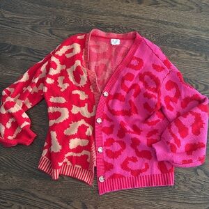 Vici Pink and Red Leopard Print Sweater